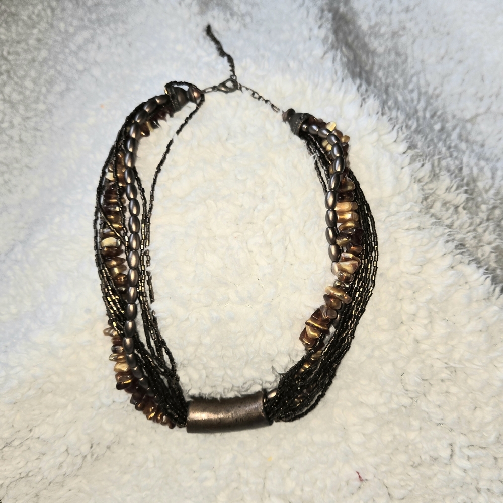 Elegant Multi-Strand Bronze Copper and Brown  Multi Strand Bead Necklace Y2k